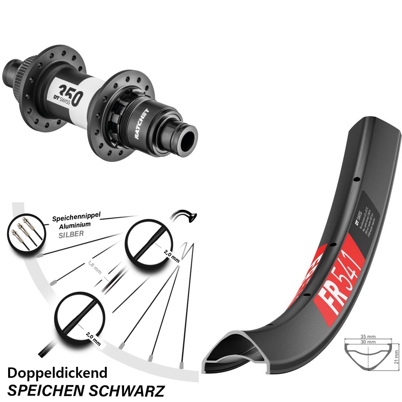 Hinteres Rad 27,5 Zoll FR 541 DT Swiss 350 Boost Nabe Sram XD Centerlock