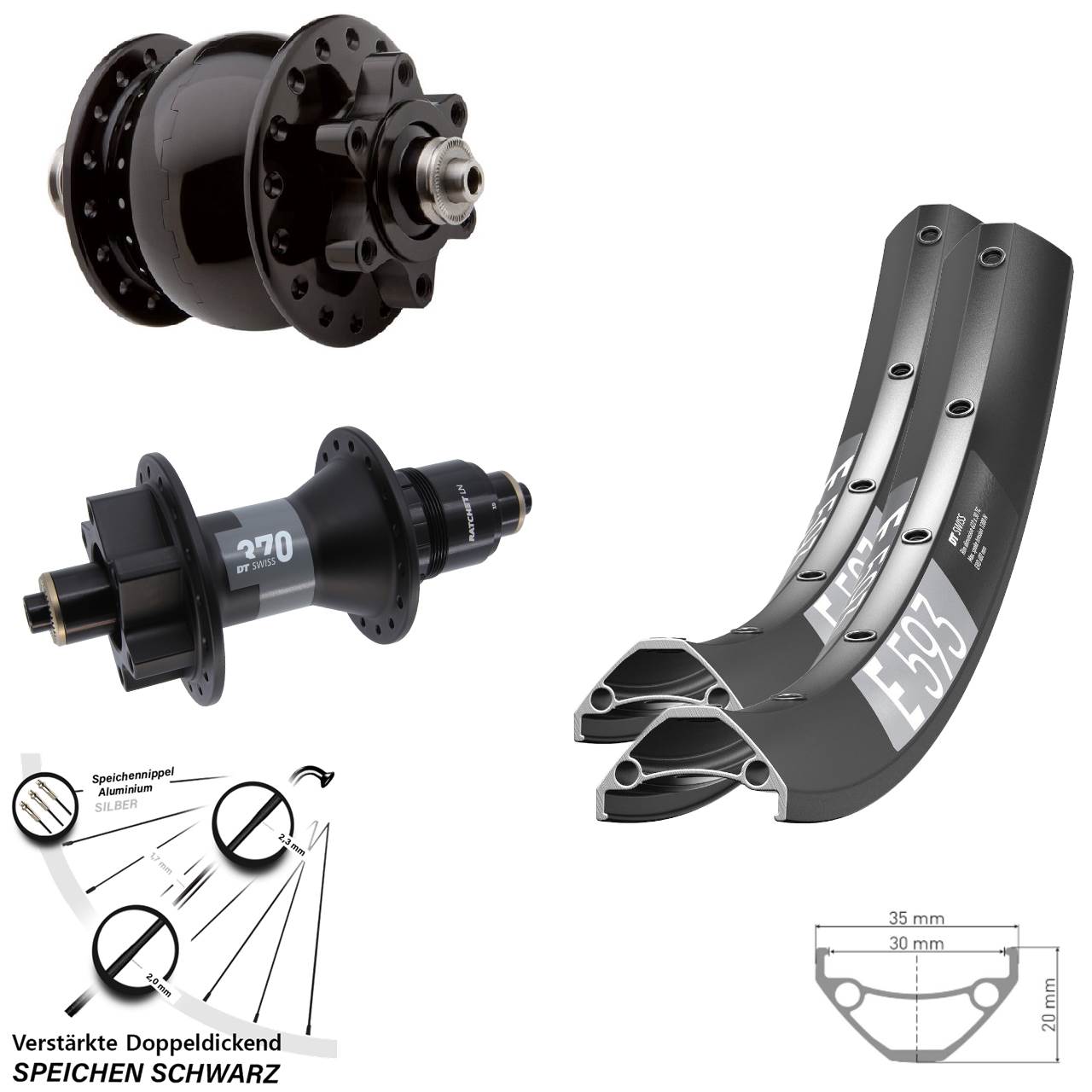 Disc Laufrad-Satz 29 Zoll DT Swiss E 593 370 SON 28 XD 11-12 fach für Schnellspanner