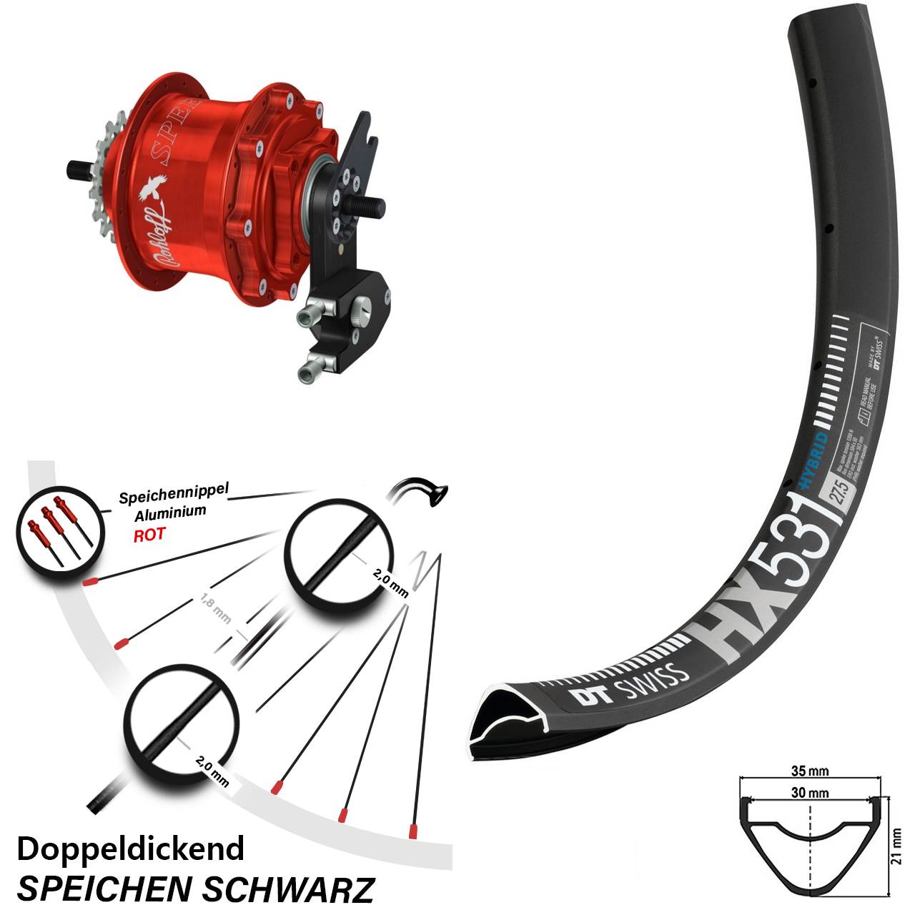 DT Swiss HX531 Rohloff Speedhub TS DB OEM2 Tandem rot 29 Zoll Disc Hinterrrad