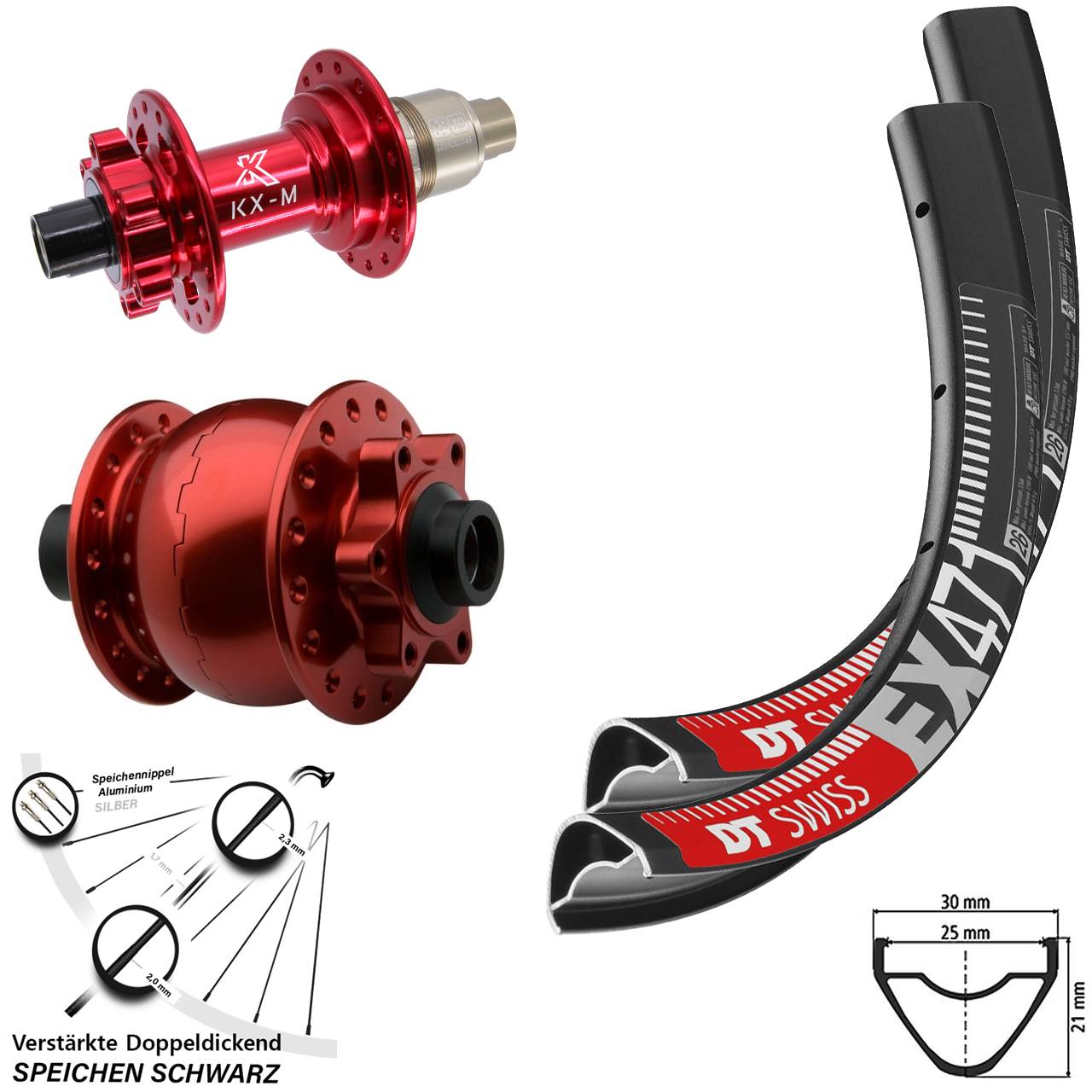DT Swiss EX471 KX-M rot SON 28 650B Laufradsatz 6-Loch 15x100 12x142 XD