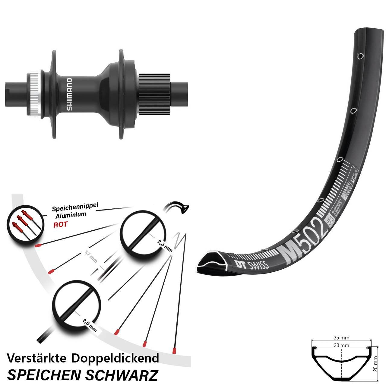 Hinterrad Centerlock 12x142 27,5 Zoll DT Swiss M 502 Shimano FH-MT410 Micro Spline
