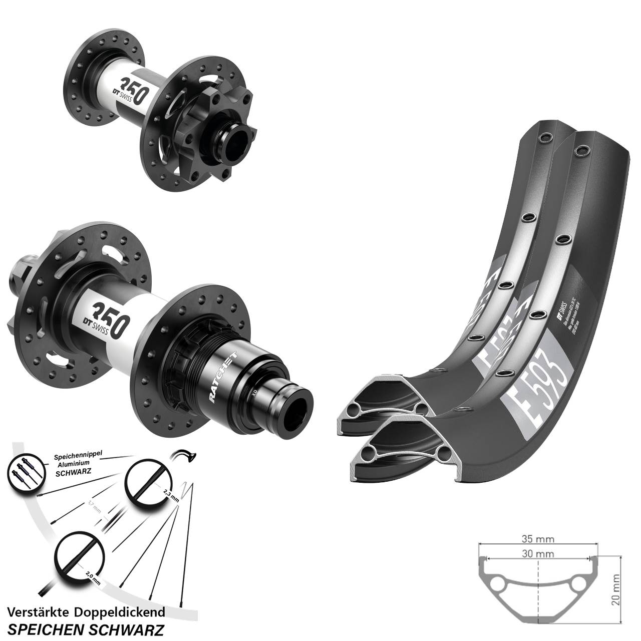 Laufradsatz 6-Loch 27,5 Zoll DT Swiss E 593 DT Swiss 350 XD 11-12 fach 15x100 12x142