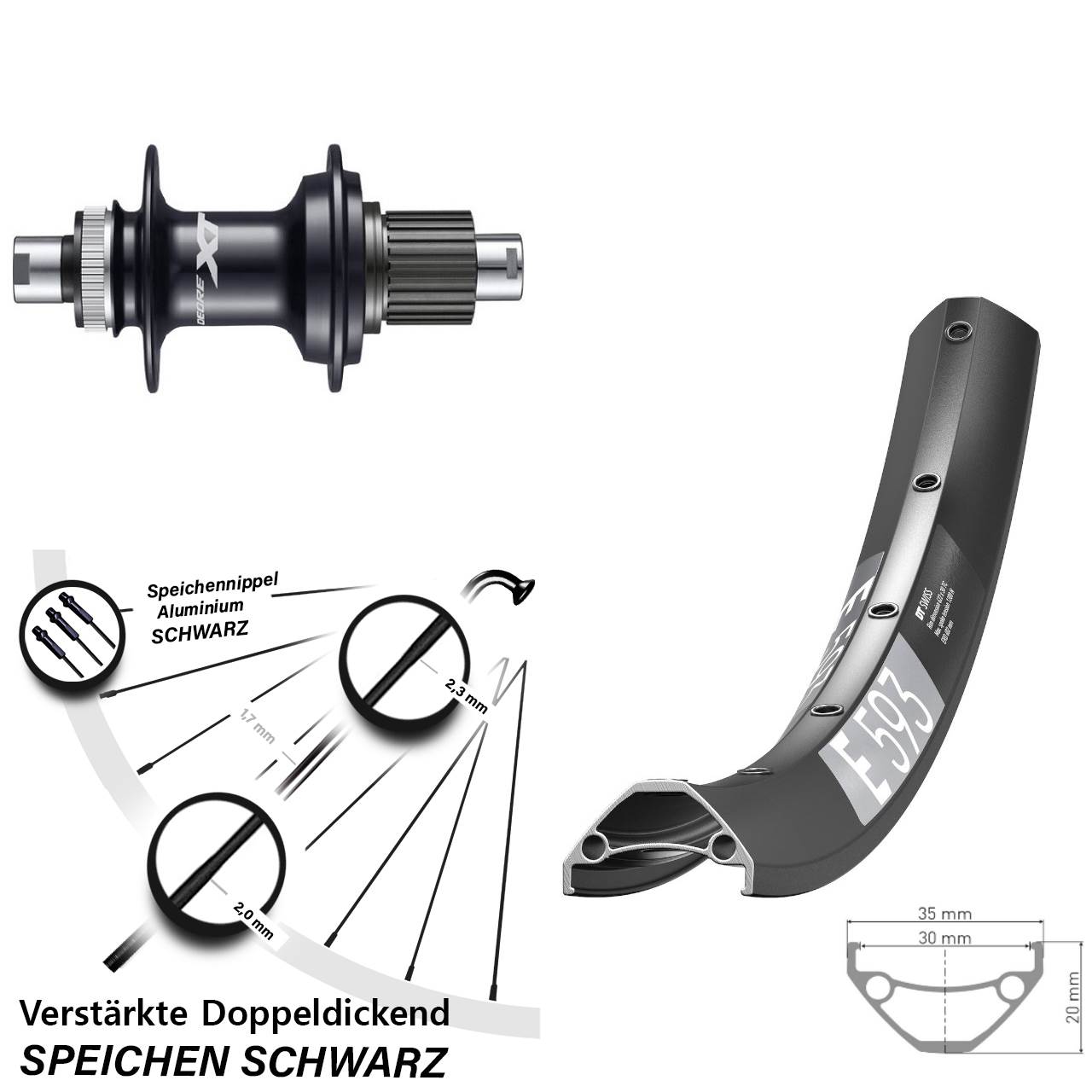 27,5 Zoll DT Swiss E 593 Shimano FH-M8110 Hinterrad Centerlock 12x142 Micro Spline