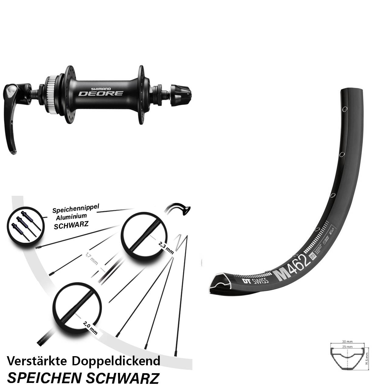 27,5 Zoll DT Swiss M462 Shimano Deore Disc Laufrad für Schnellspanner