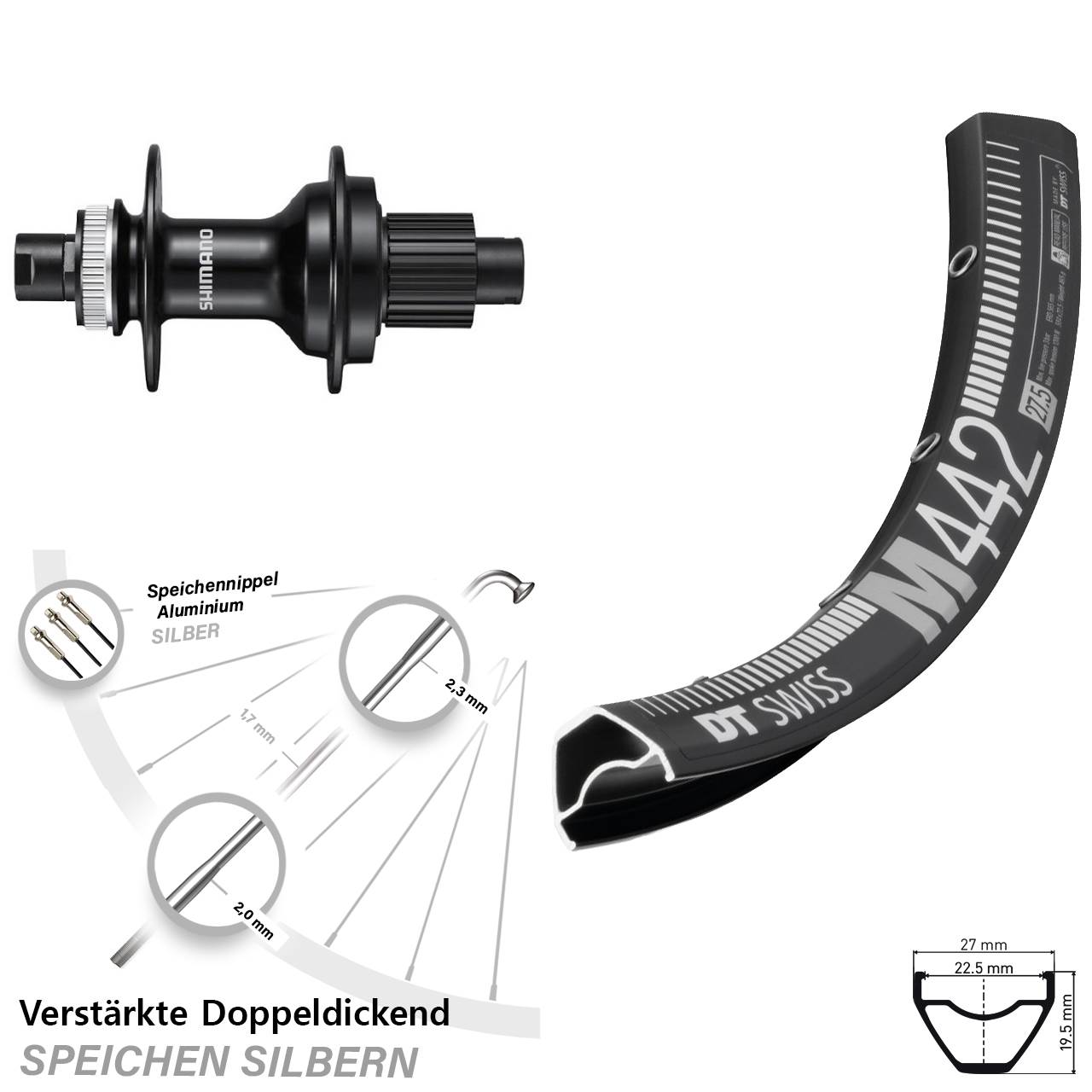 Disc Laufrad 12x142 28-29 Zoll DT Swiss M442 Shimano FH-MT510 Micro Spline