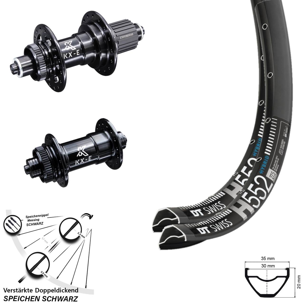 29 Zoll DT Swiss H 552 KX-E Heavy Duty Laufradsatz Centerlock QR Shimano Micro Spline