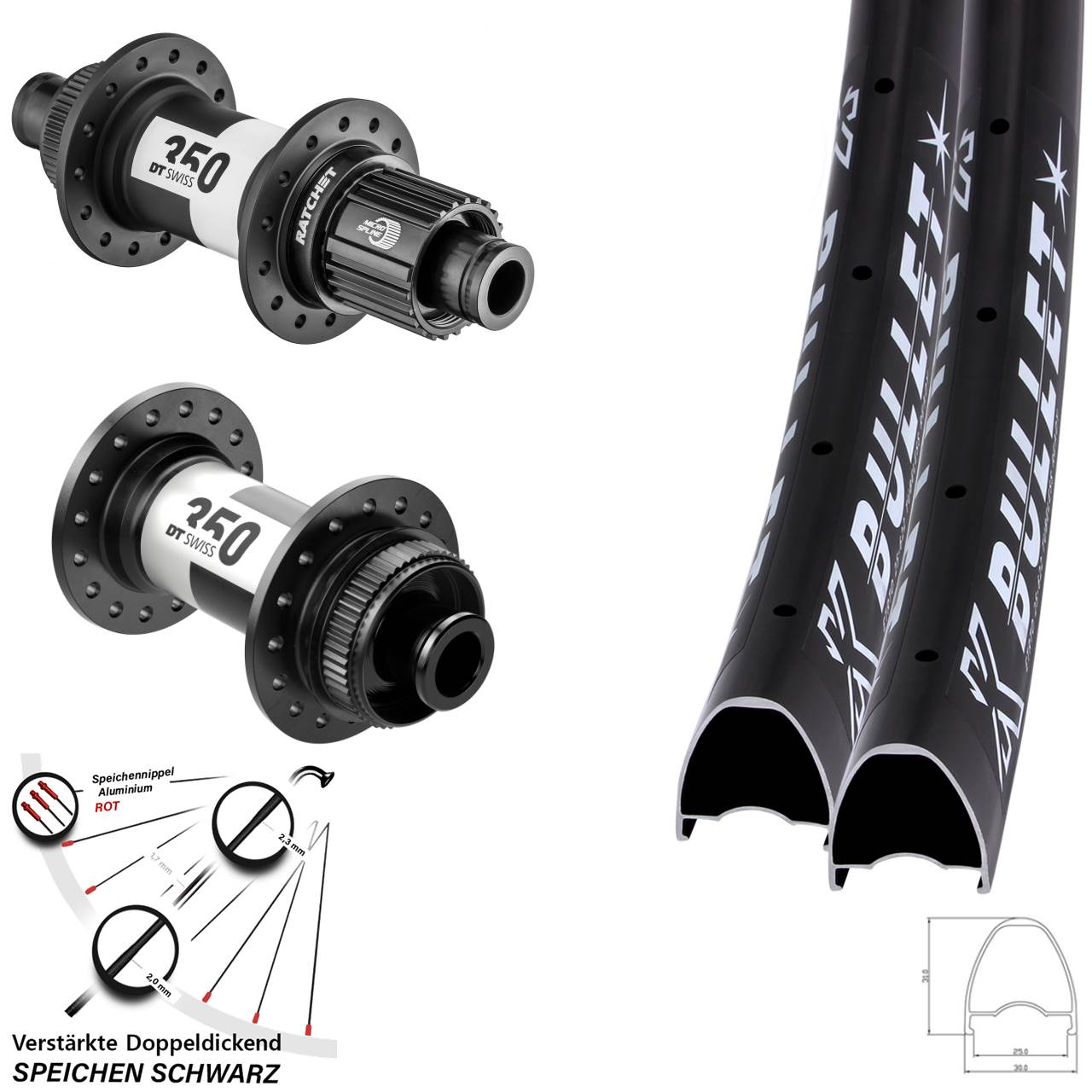 Disc Laufradsatz 12x100/142 29 Zoll KX Bullet DT Swiss 350 Shimano Micro Spline