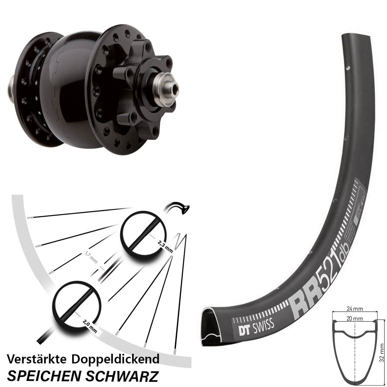 Son 28 Zoll Vorderrad inklusive Nabendynamo DT Swiss RR 521 DB
