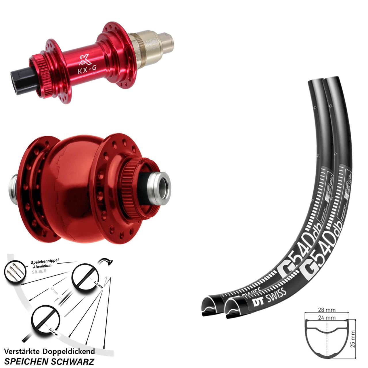 Laufradsatz Centerlock 28 Zoll DT Swiss G 540 KX-G rot SON XDR 12x100/142