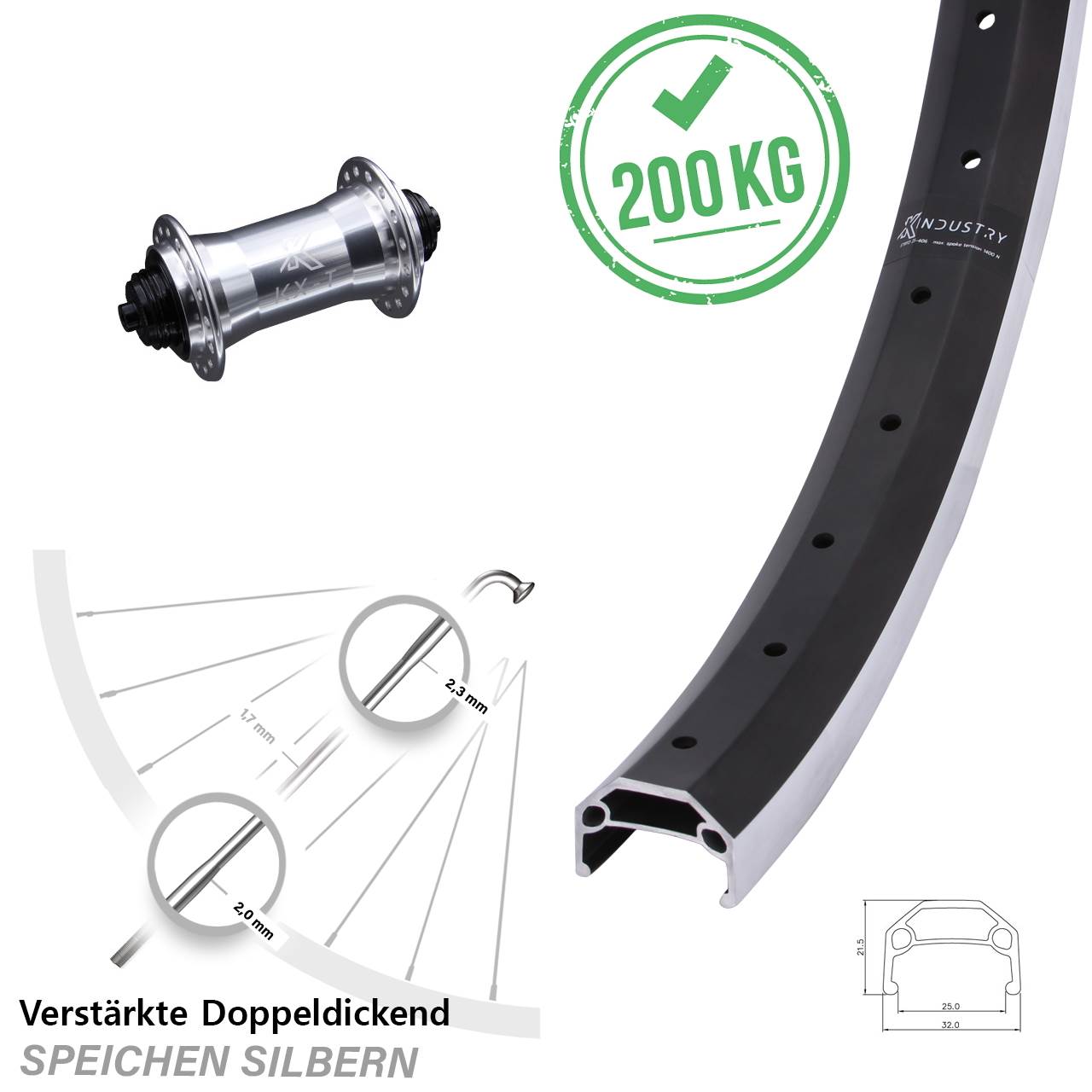 Vorderrad 26 Zoll KX-T Industry verstärkt QR