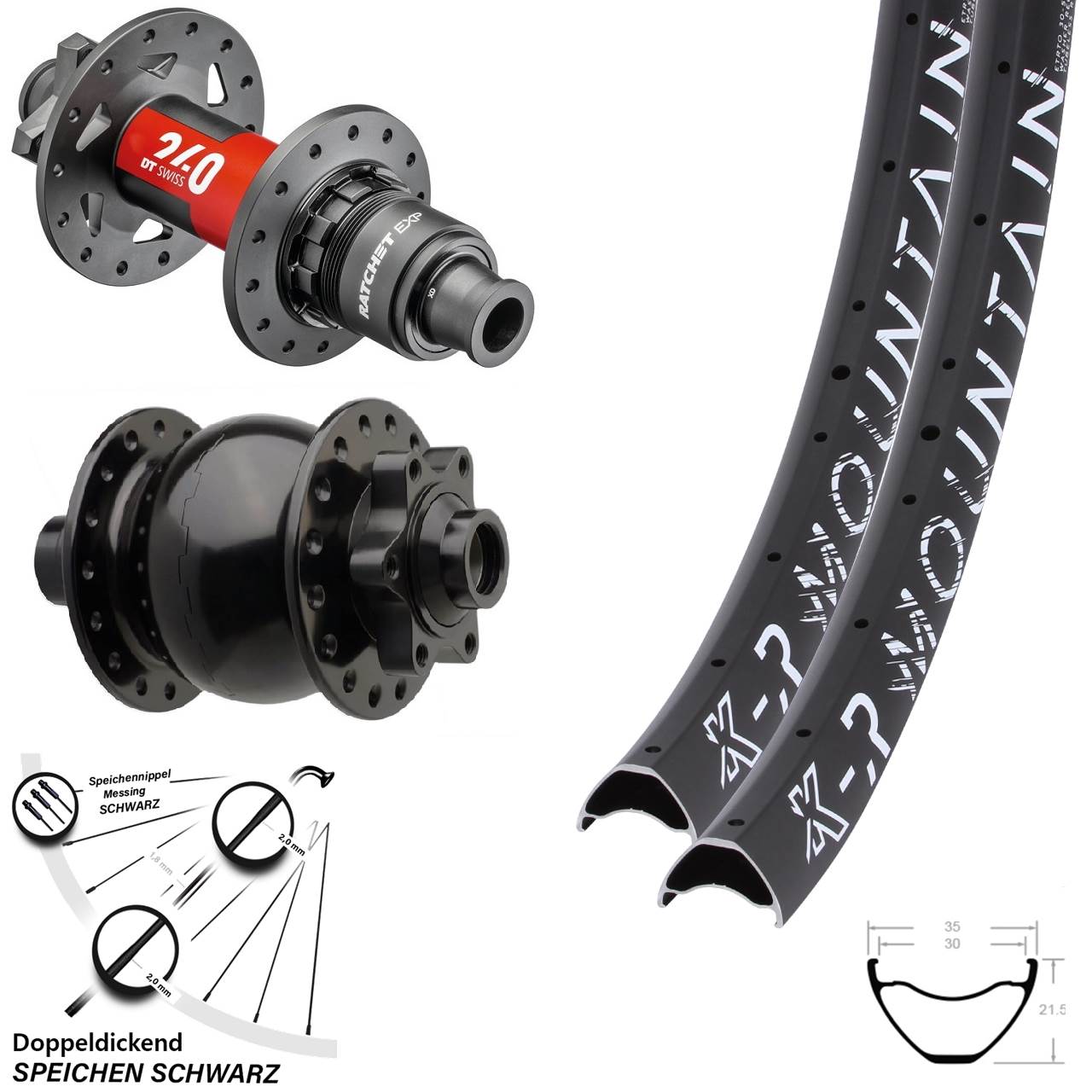 29 Zoll Laufradsatz DT Swiss 240 EXP Boost Sram XD SON 28-15 Dynamo 6-loch KX-R Mountain
