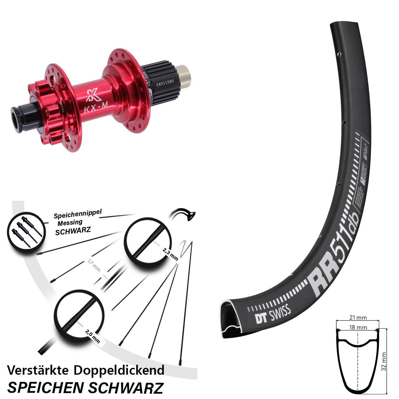Disc Hinterrad 12x142 28 Zoll DT Swiss RR511 KX-M rot Shimano Micro Spline