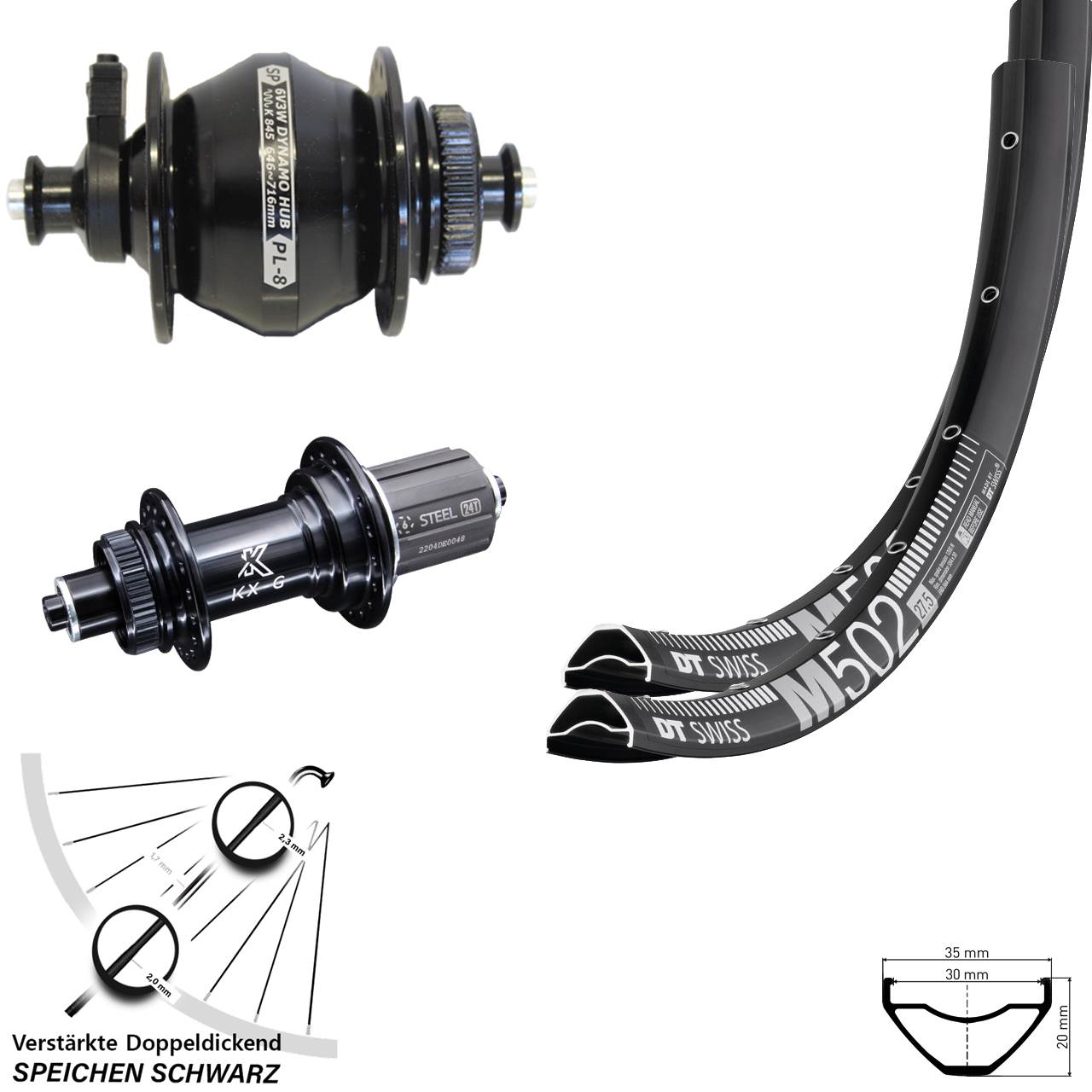 Laufradsatz Centerlock QR 29 Zoll DT Swiss M502 KX-GS verstärkt Shutter PL-8 8-12 fach HG