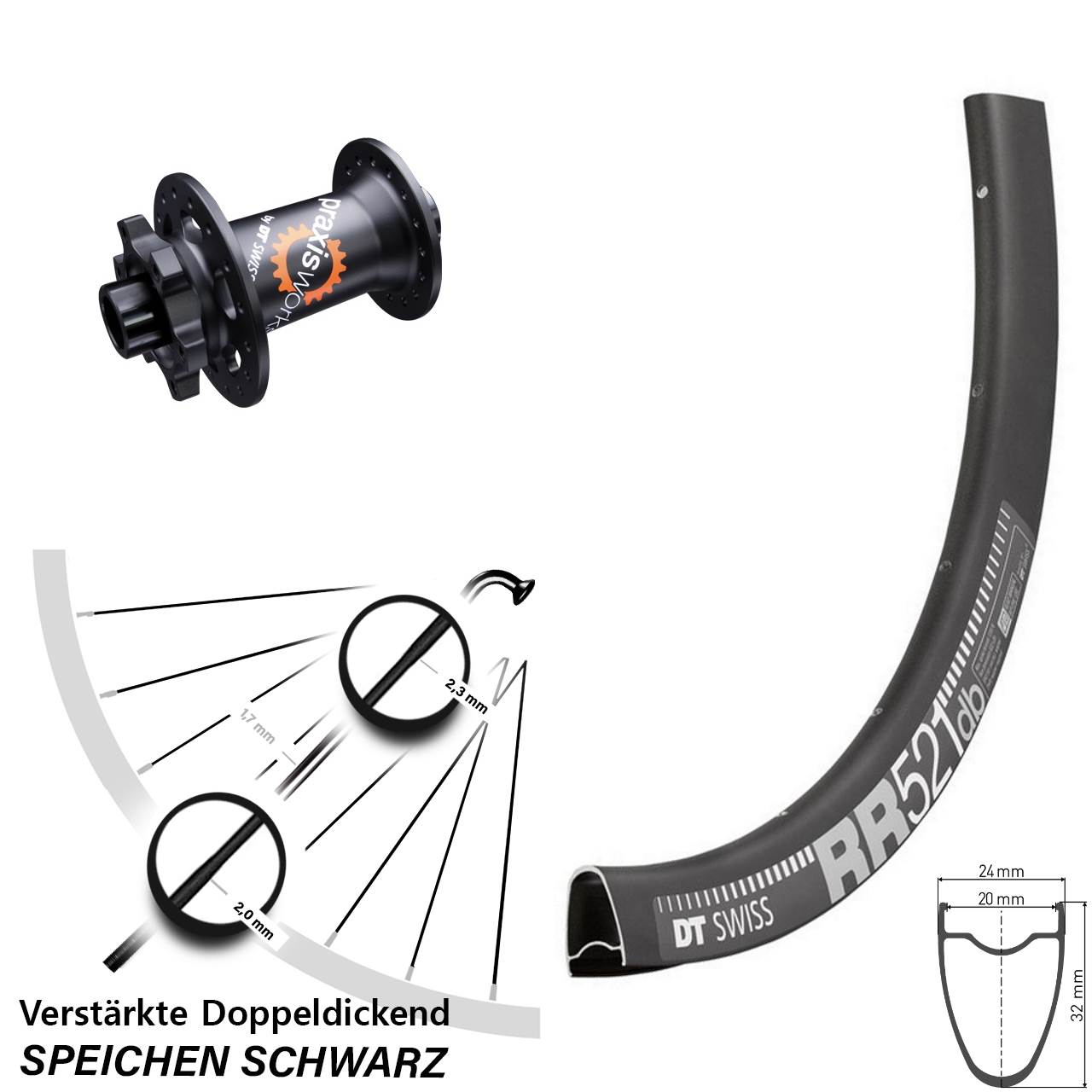 DT Swiss RR521-350 SL 28 Zoll Disc Laufrad 15x100