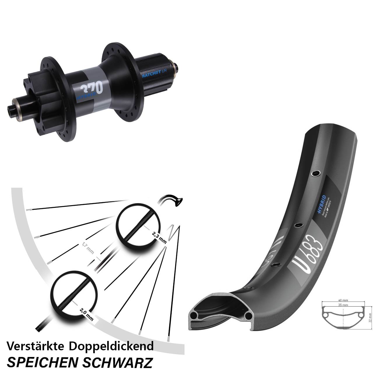 27,5 Zoll DT Swiss U683 370 Hybrid Disc Laufrad QR Boost 8-11 fach
