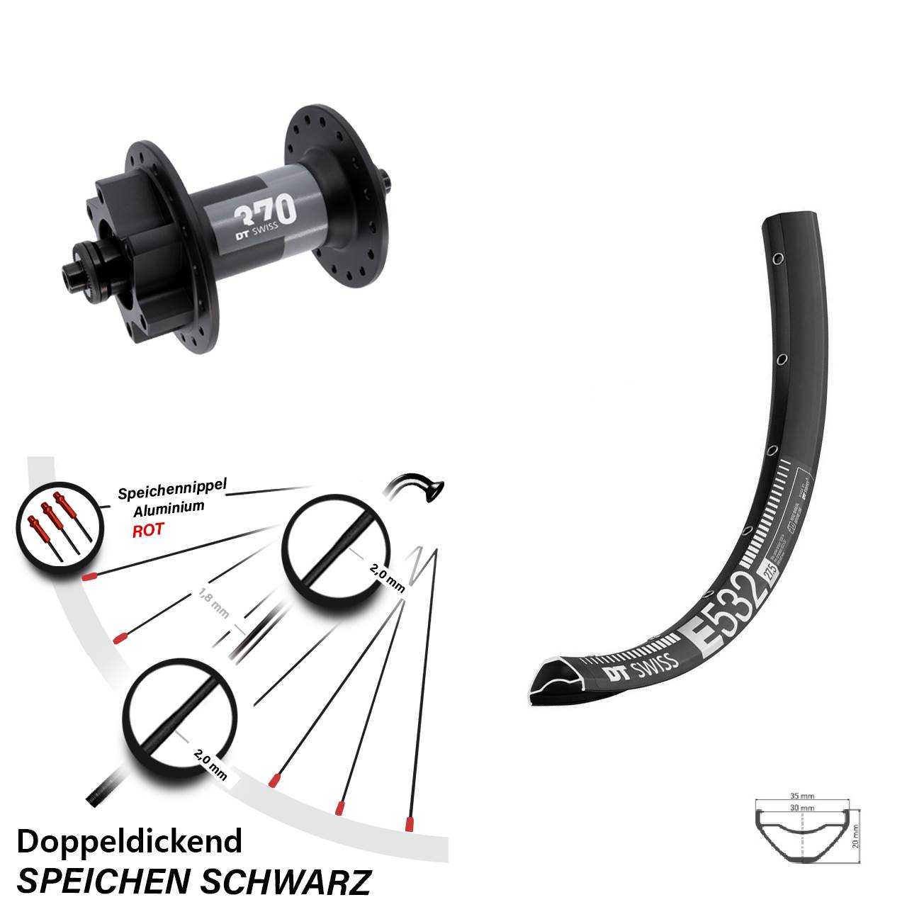 Vorderrad 6-Loch 29 Zoll DT Swiss E532-370 für Schnellspanner