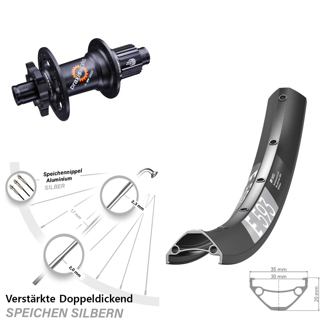 6-Loch Hinterrad 29 Zoll DT Swiss E593 350 Shimano Micro Spline 12x142