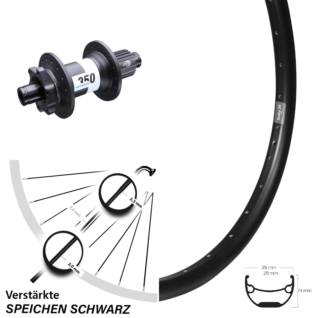 DT Swiss 350 Hybrid Boost Micro Spline 12-fach Ryde Andra 29 Zoll Hinterrad E-Bike