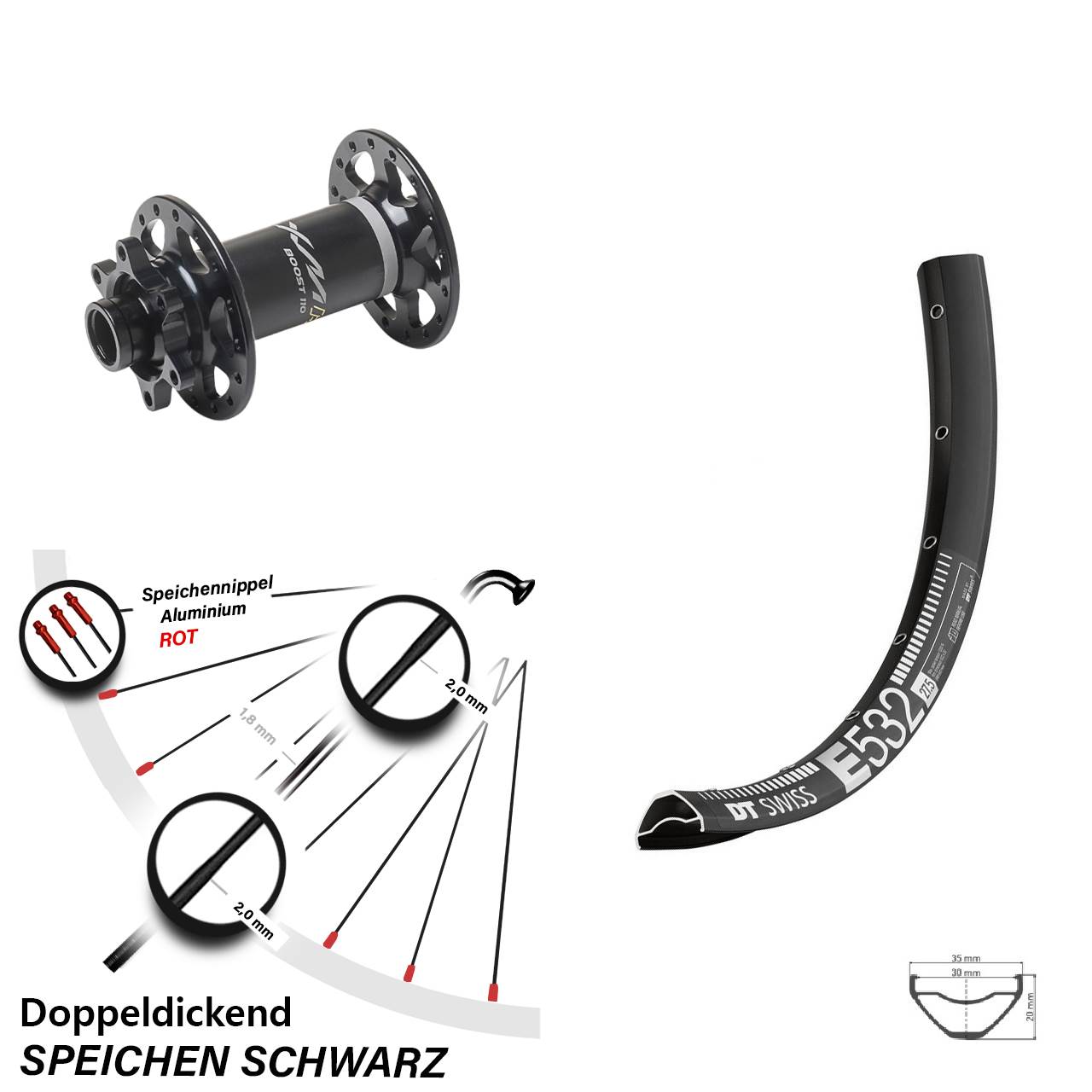 DT Swiss E 532 Miche XMH 550 27,5 Zoll Vorderrad 6-Loch 15x110 Boost