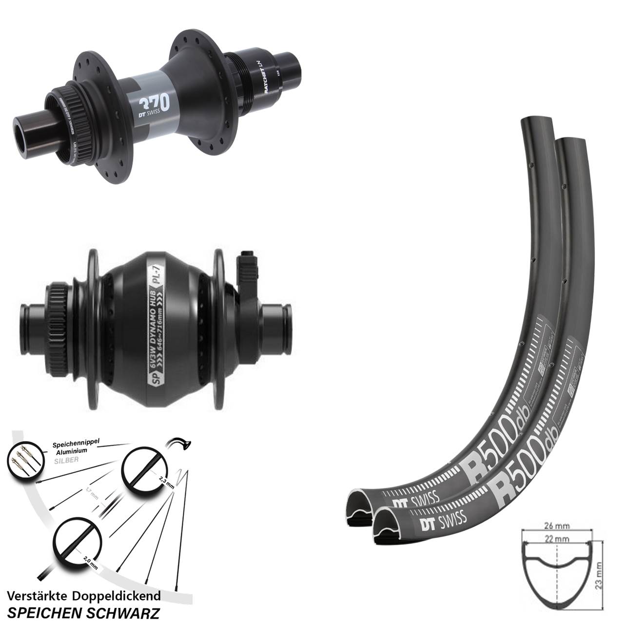 DT Swiss R500 DT Swiss 370 SP PL-7 28-29 Zoll Disc Laufradsatz 12x100/142 SRAM XDR