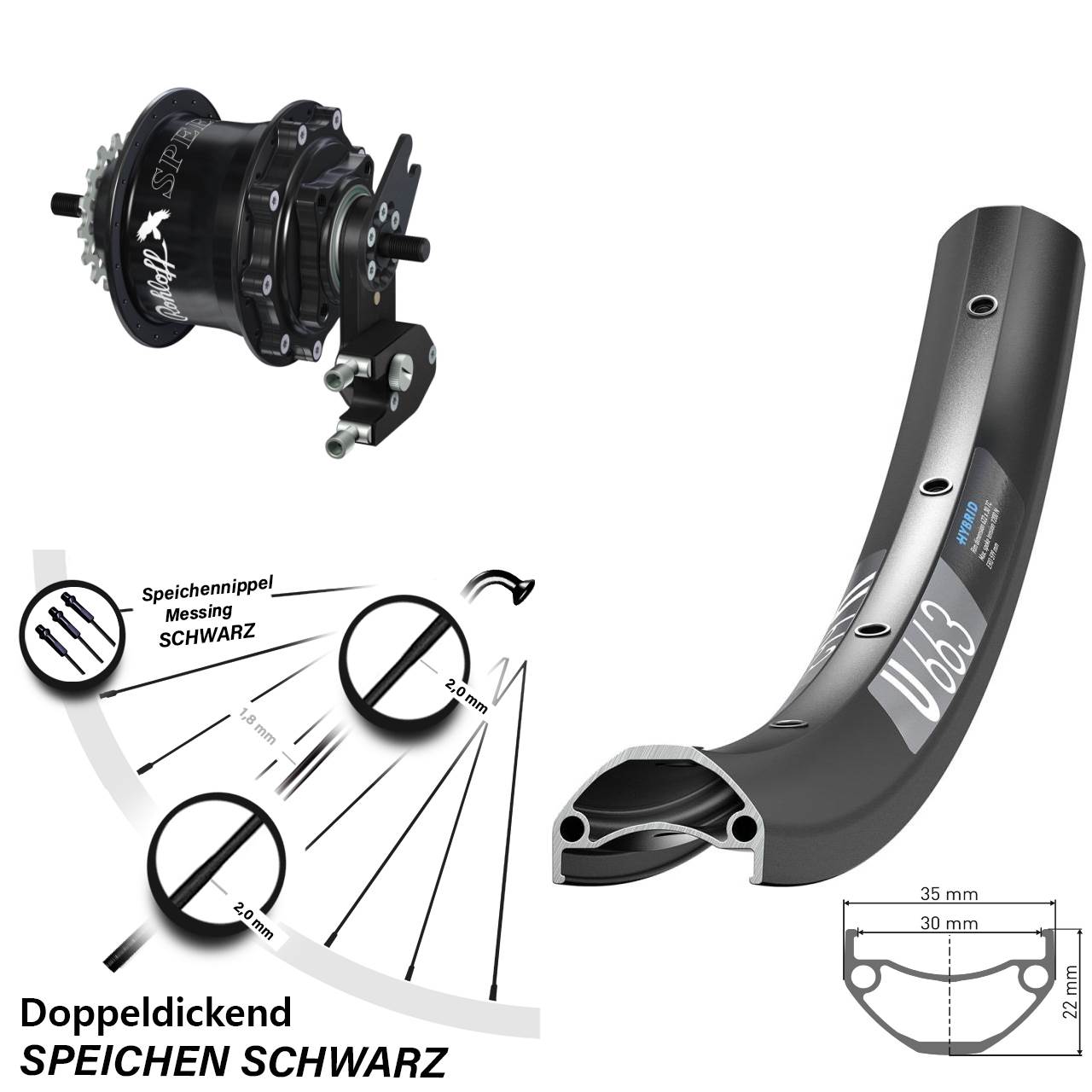 26 Zoll Laufrad DT Swiss U 663 Rohloff Speedhub 500/14 TS DB OEM2 schwarz