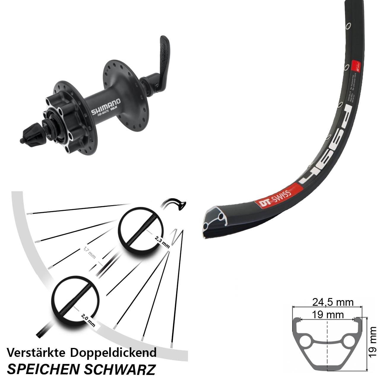 Disc Vorderrad für Schnellspanner 28 Zoll DT Swiss 466 Shimano Alivio