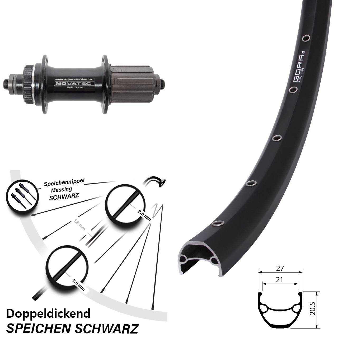 Centerlock Hinterrad QR 28-29 Zoll Gora 21 Novatec D472 8-12 fach HG