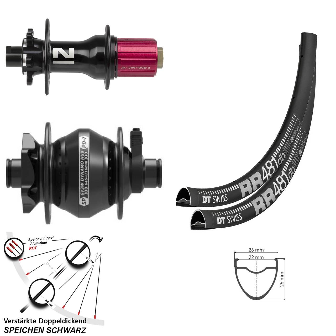 Laufradsatz 28 Zoll DT Swiss RR 481 Novatec D792 Disc 6-Loch SP PD-7 8-12 fach 12x100/142