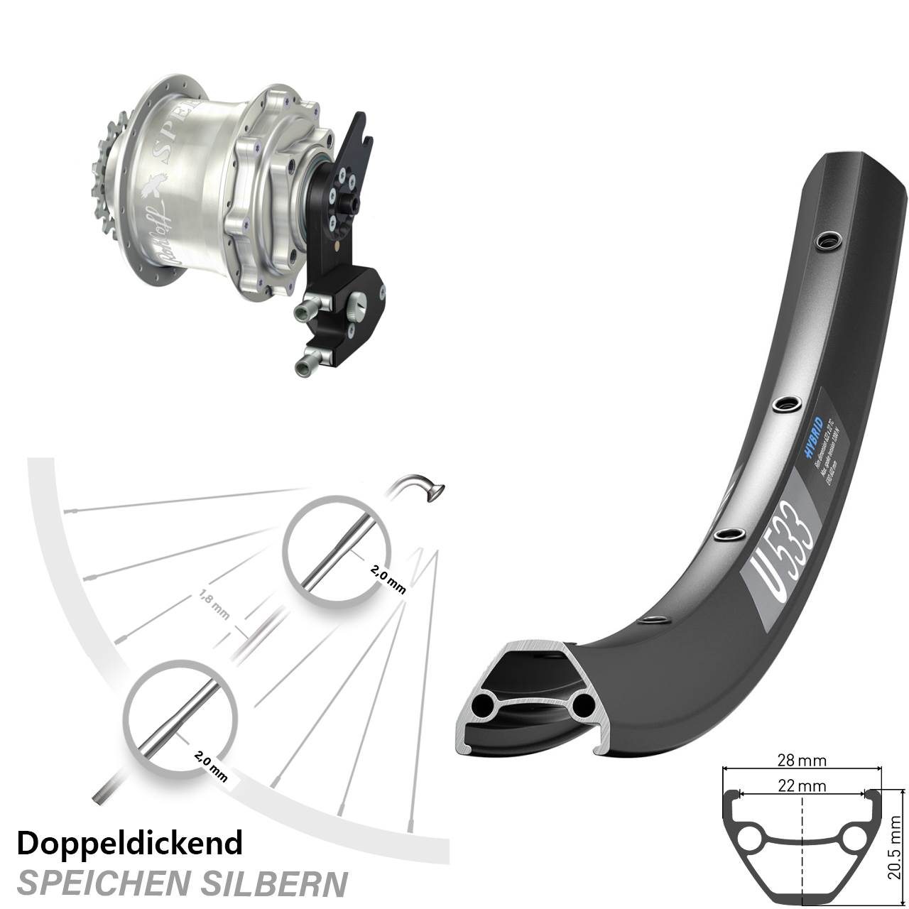 Disc Hinterrrad 26 Zoll DT Swiss U 533 Rohloff Speedhub CC DB OEM2 Tandem