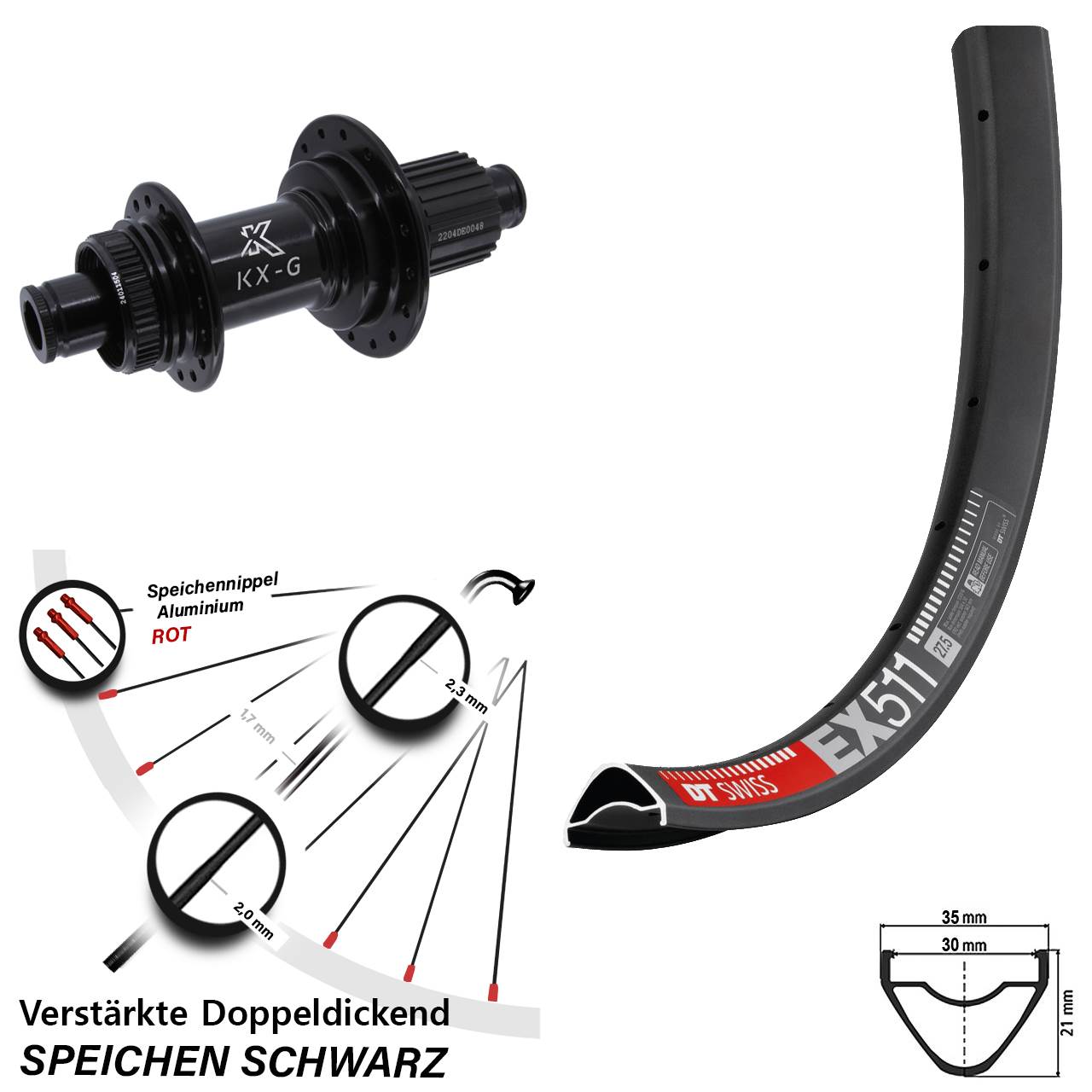Centerlock Hinterrad 27,5 Zoll DT Swiss EX 511 KX-GS verstärkt Shimano Micro Spline 12x142