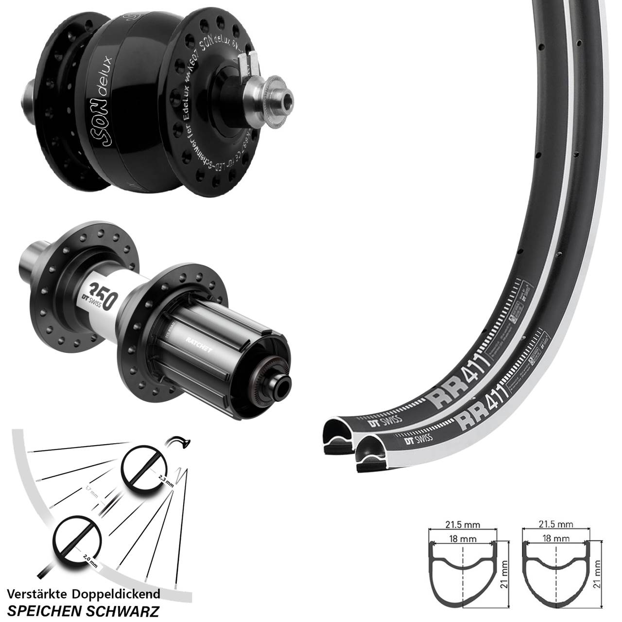 DT Swiss RR411 OS-350 SONdelux 28 Zoll Laufrad-Satz QR 11-12 fach