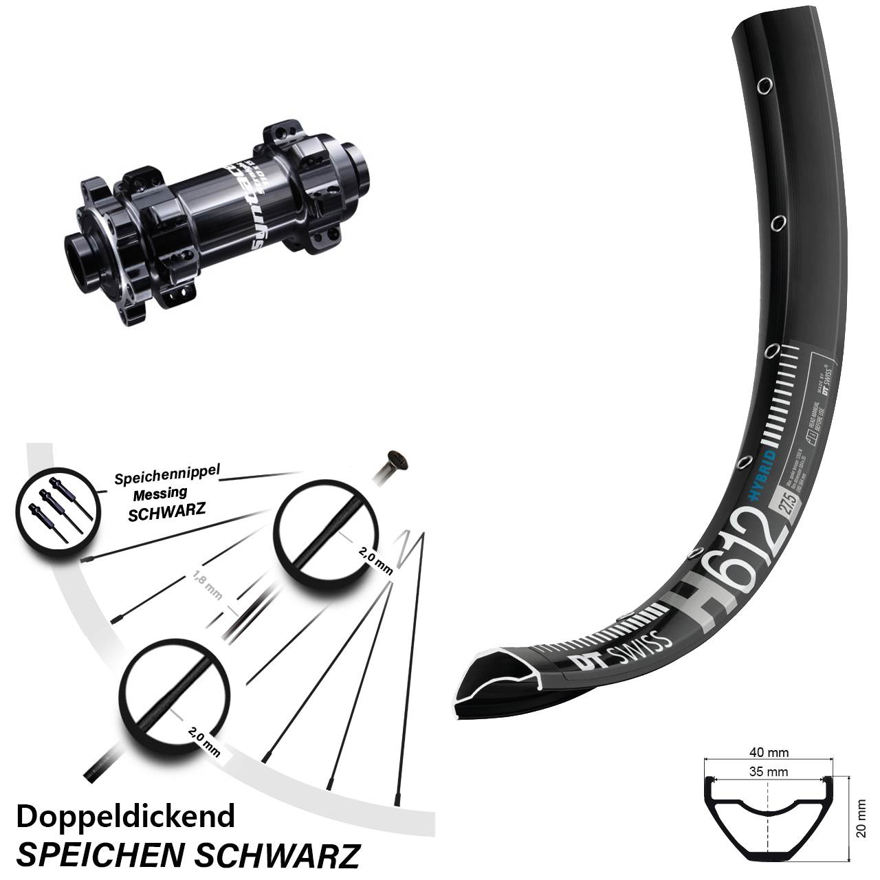 Syntace Boost DT Swiss H 612 Vorderrad 27,5 Zoll Steckachse 15x110 mm 6-loch