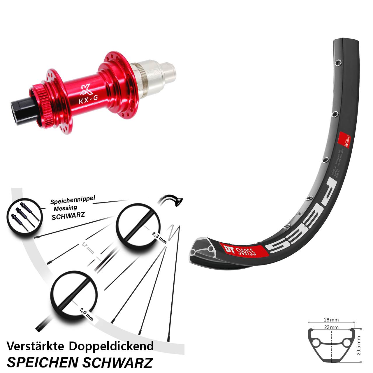 27,5 Zoll DT Swiss 533d KX-G rot Disc Laufrad 12x142 SRAM XDR