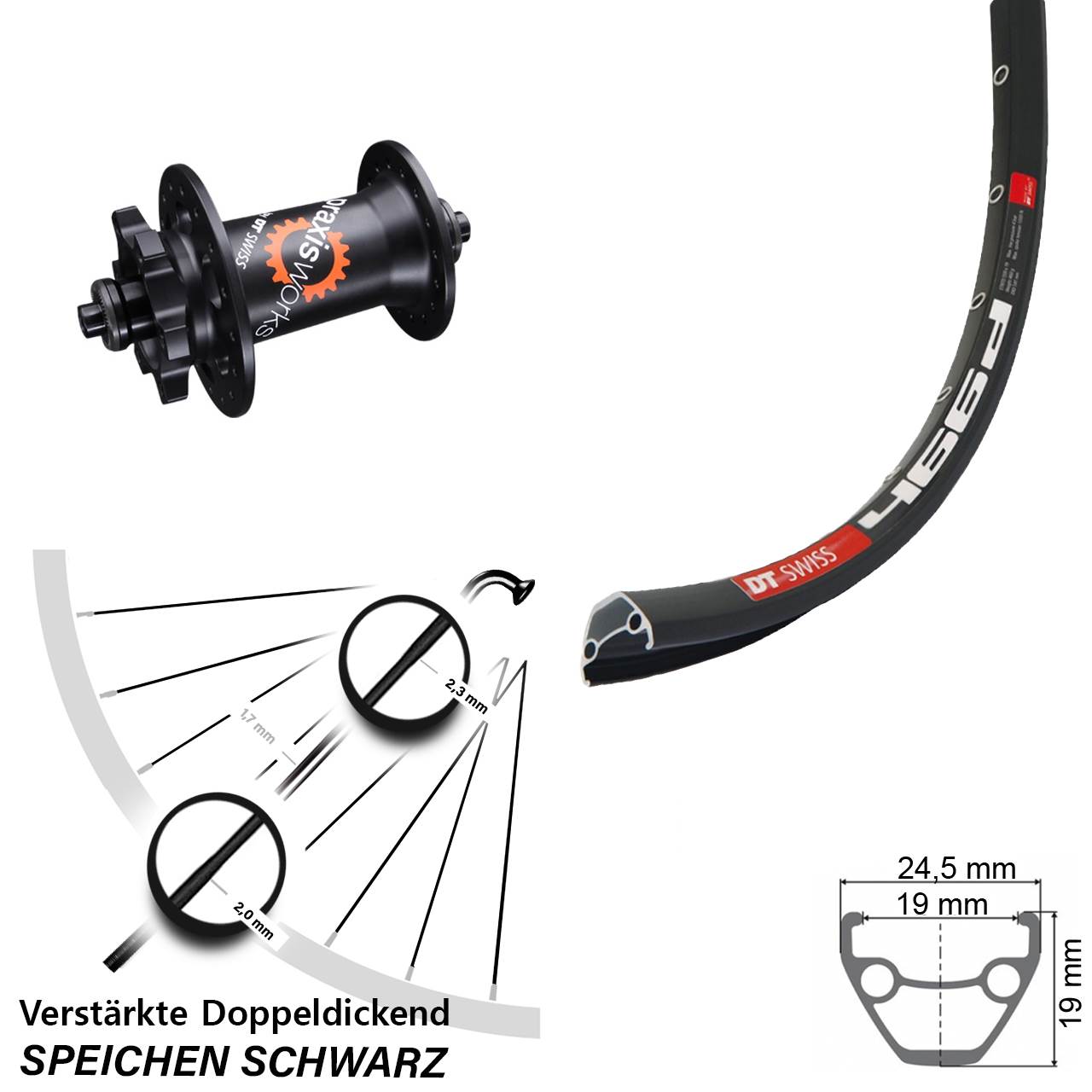 Vorderrad 6-Loch für Schnellspanner 28-29 Zoll DT Swiss 466-350