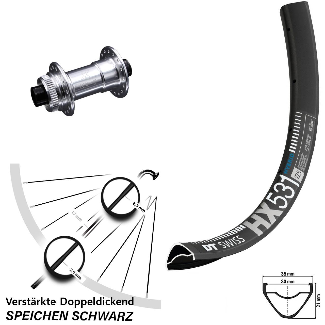 Disc Laufrad 27,5 Zoll DT Swiss HX531 KX-E 15x100