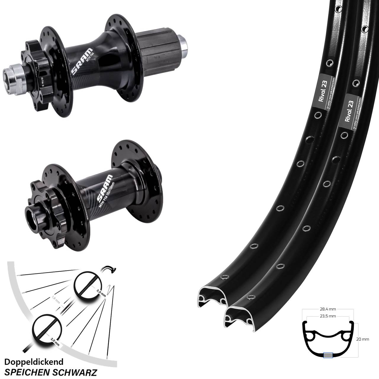 Disc Laufrad-Satz 650B Ryde Rival 23 Sram 716 746 8-11 fach HG 15x110 12x148