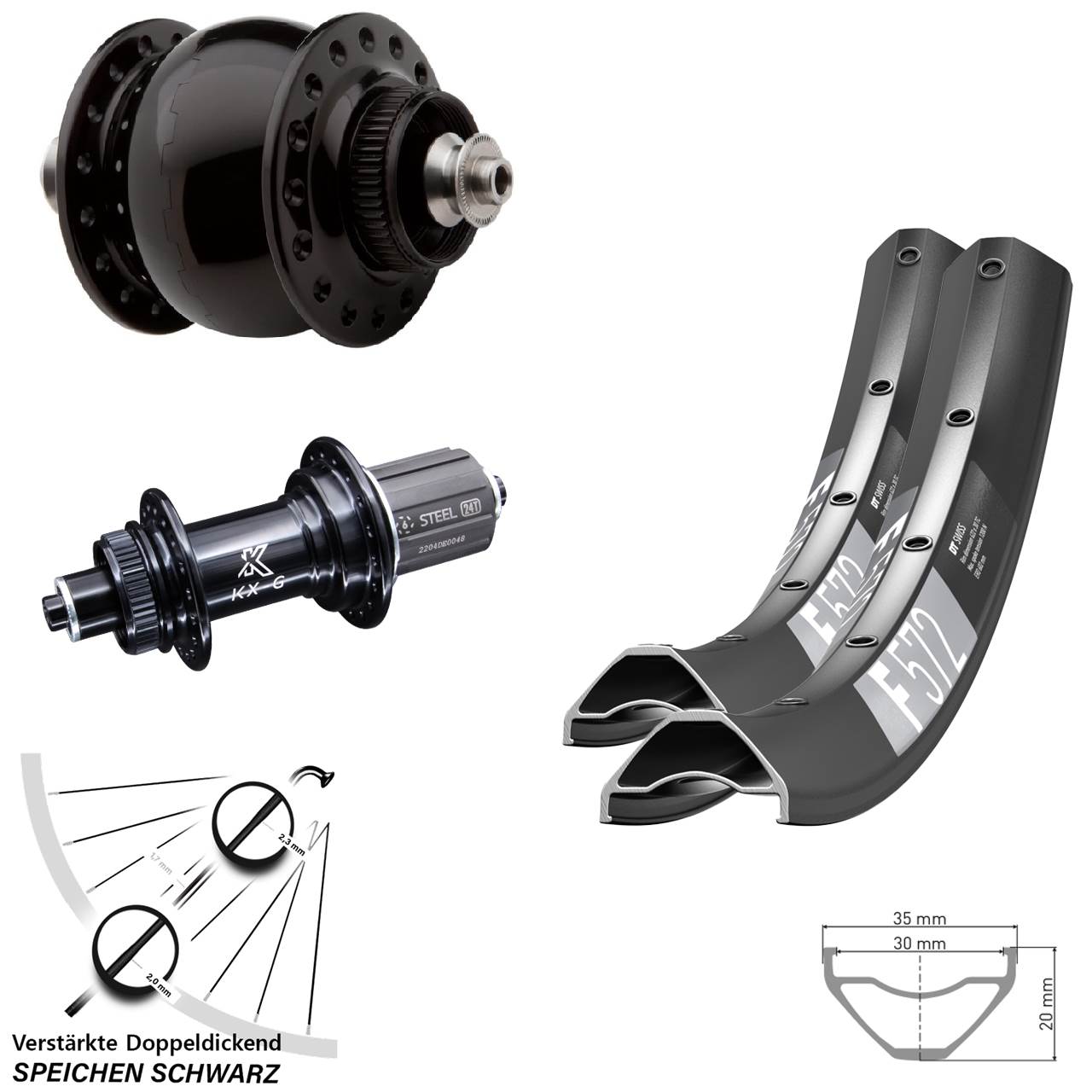 DT Swiss F572 KX-GS verstärkt SON delux 29 Zoll Disc Laufradsatz QR 8-12 fach