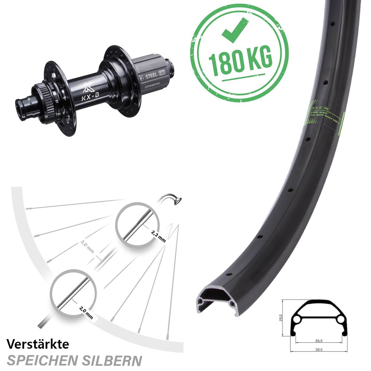 KX Evo KX-BS 27,5 Zoll Centerlock Hinterrad 12x148 8-12 fach HG