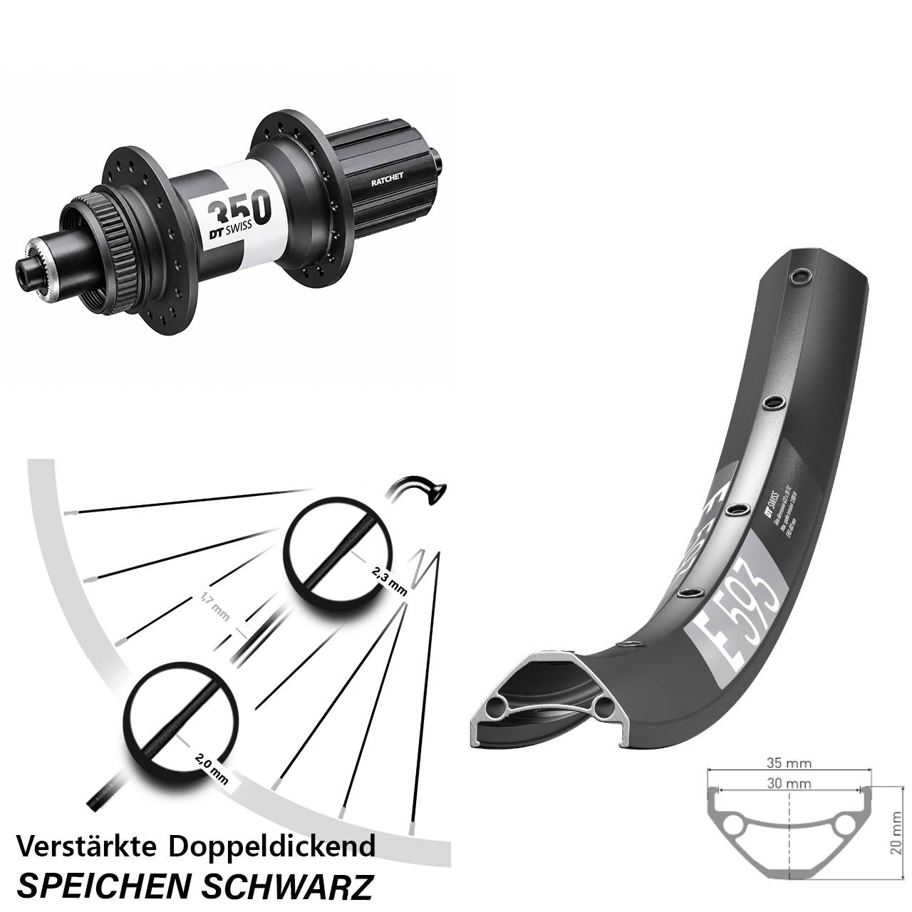 Centerlock Hinterrad 29 Zoll DT Swiss E 593 DT Swiss 350 Ratchet 36 8-11 fach QR