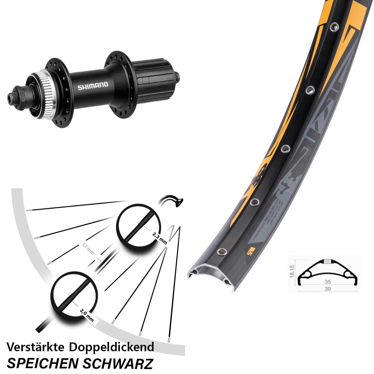 27,5 Zoll Rodi TRYP 35 Shimano FH-M4050 Hinterrad Centerlock QR 8-11 fach HG