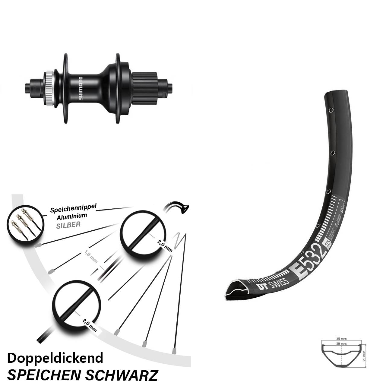 Disc Laufrad 29 Zoll DT Swiss E532 Shimano MT500 Micro Spline QR