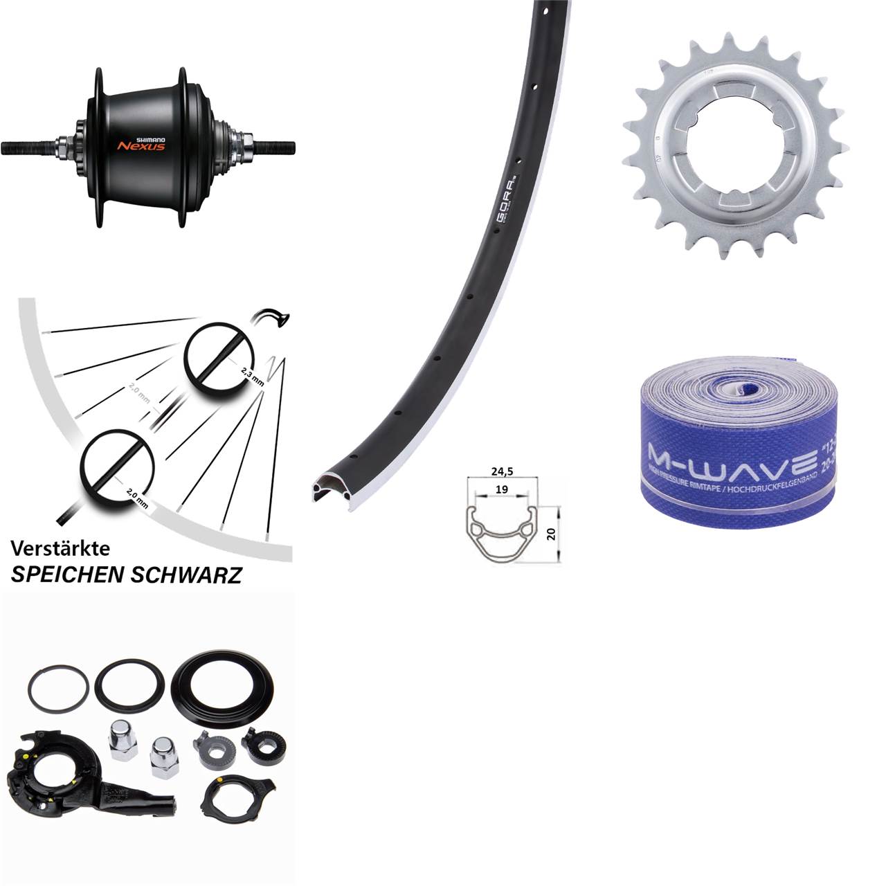 26 Zoll Hinterrad Shimano 7 Gang Nabenschaltung Freilauf Gora 19