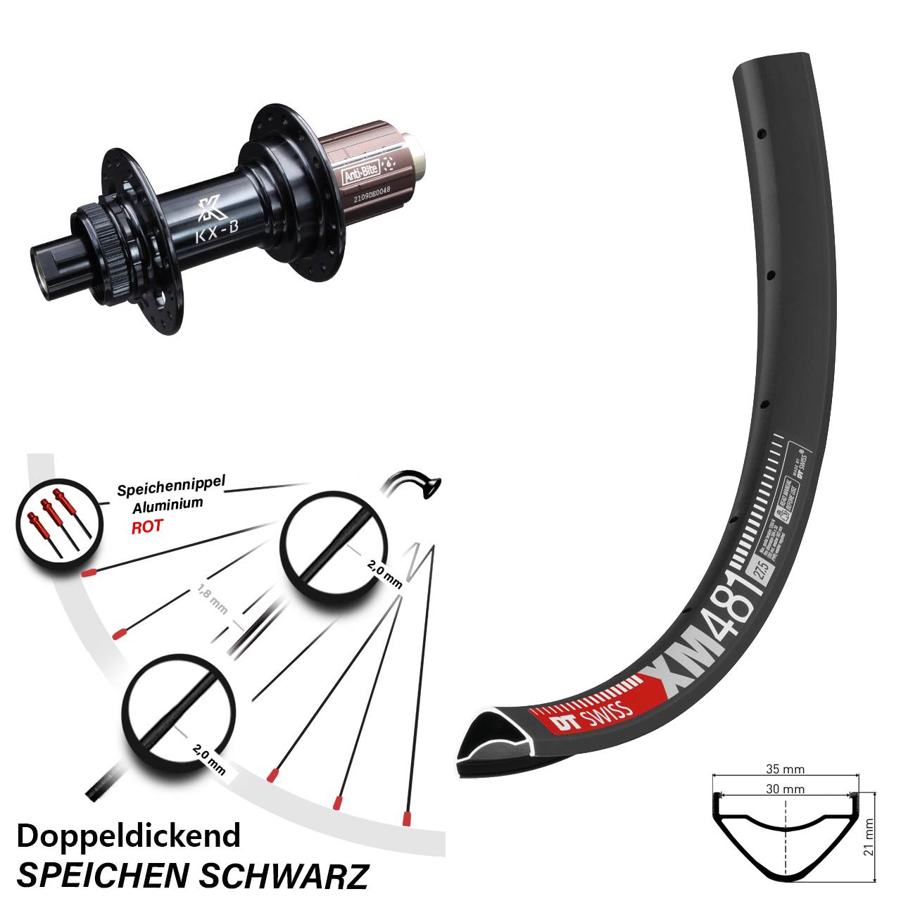 27,5 Zoll Hinterrad DT Swiss XM 481 KX-B Centerlock 8-12 fach 12x148