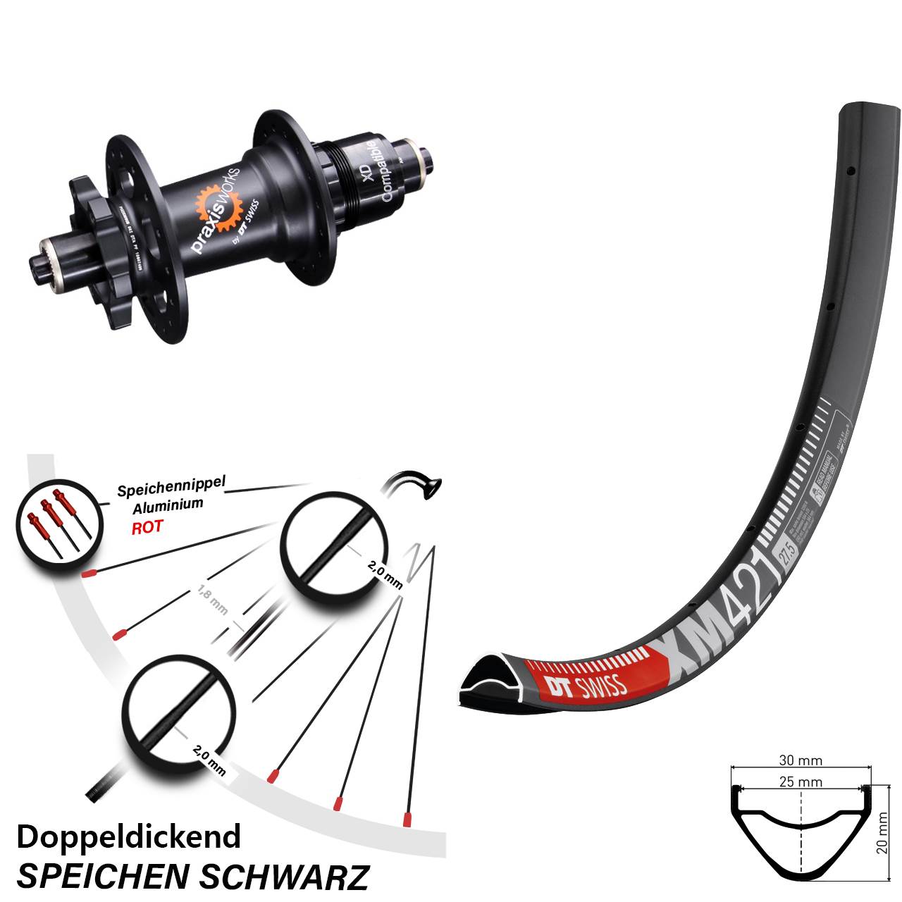 DT Swiss XM 421 Hinterrad 29 Zoll 350 SL 5/135 mm Disc 6-Loch Sram XD