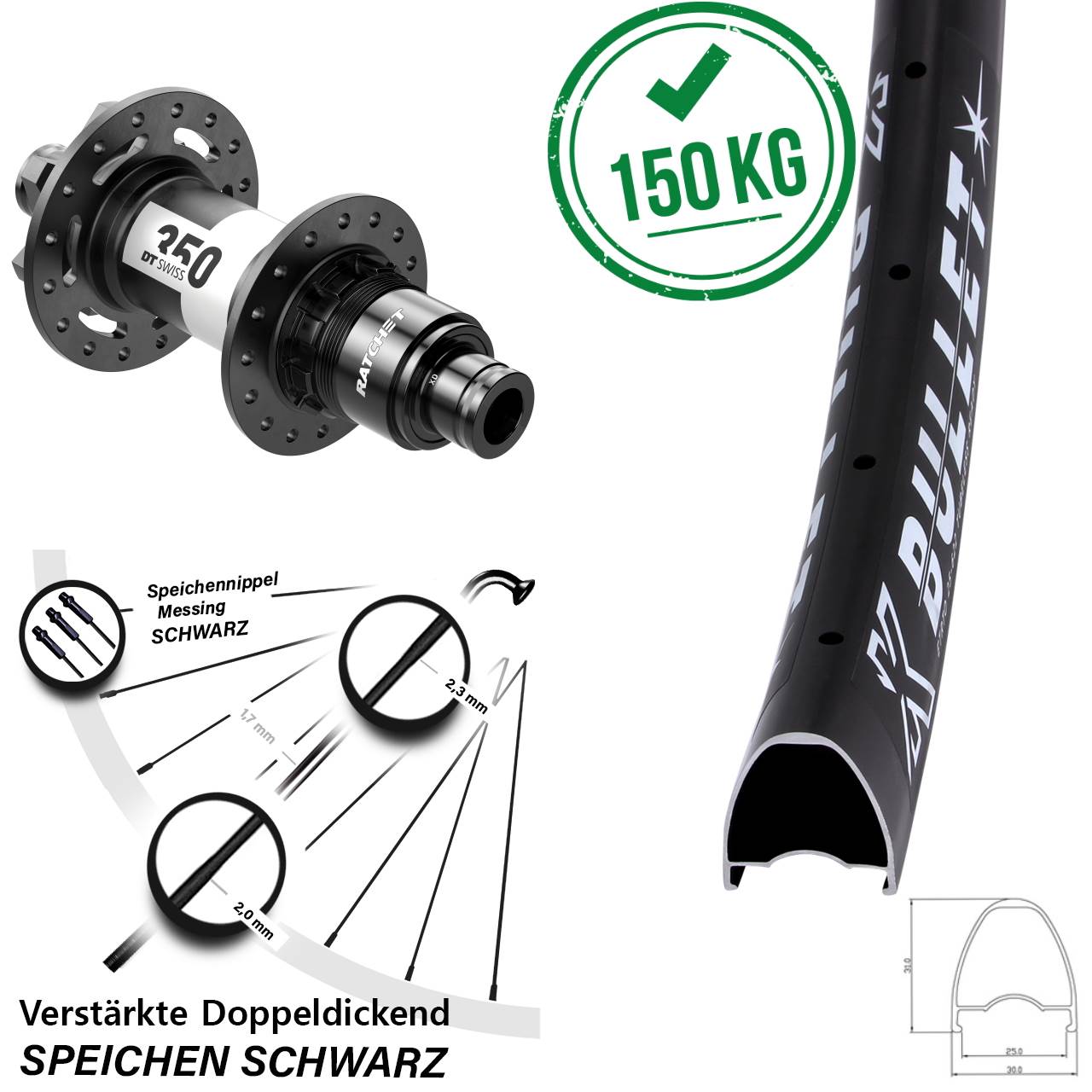 29 Zoll KX Bullet DT Swiss 350 Hinterrad 6-Loch 12x148 XD 11-12 fach