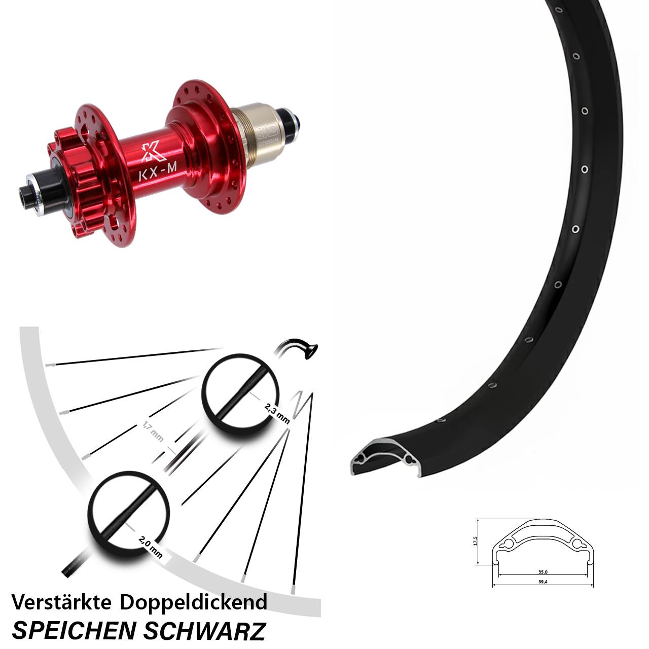 29 Zoll Hinterrad Ryde Disc 35 KX-M rot XD 11-12 fach QR