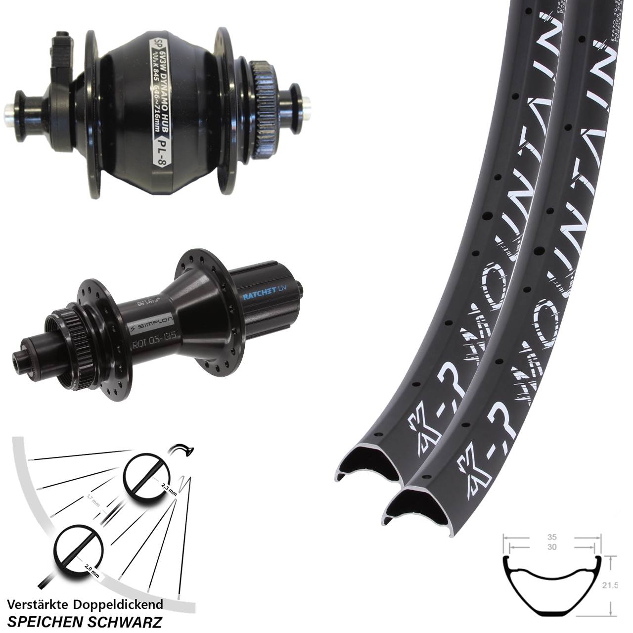 KX-R Mountain DT Swiss 370 Hybrid Shutter PL-8 29+ Zoll Disc Laufrad-Satz QR
