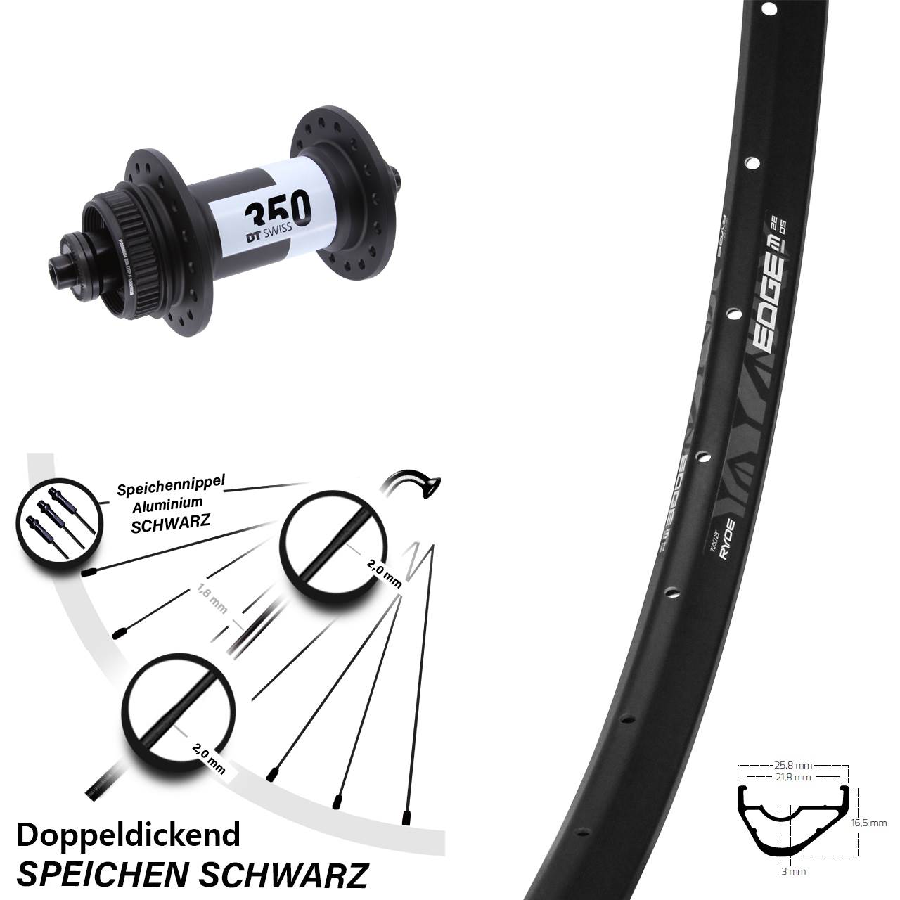 Vorderrad 29 Zoll Ryde Edge M22 DT Swiss 350 Centerlock QR