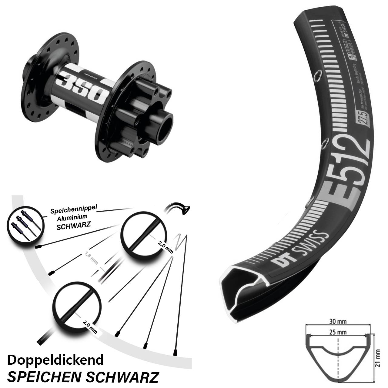 27,5 Zoll DT Swiss E 512 350 Disc Vorderrad 15x110 Boost