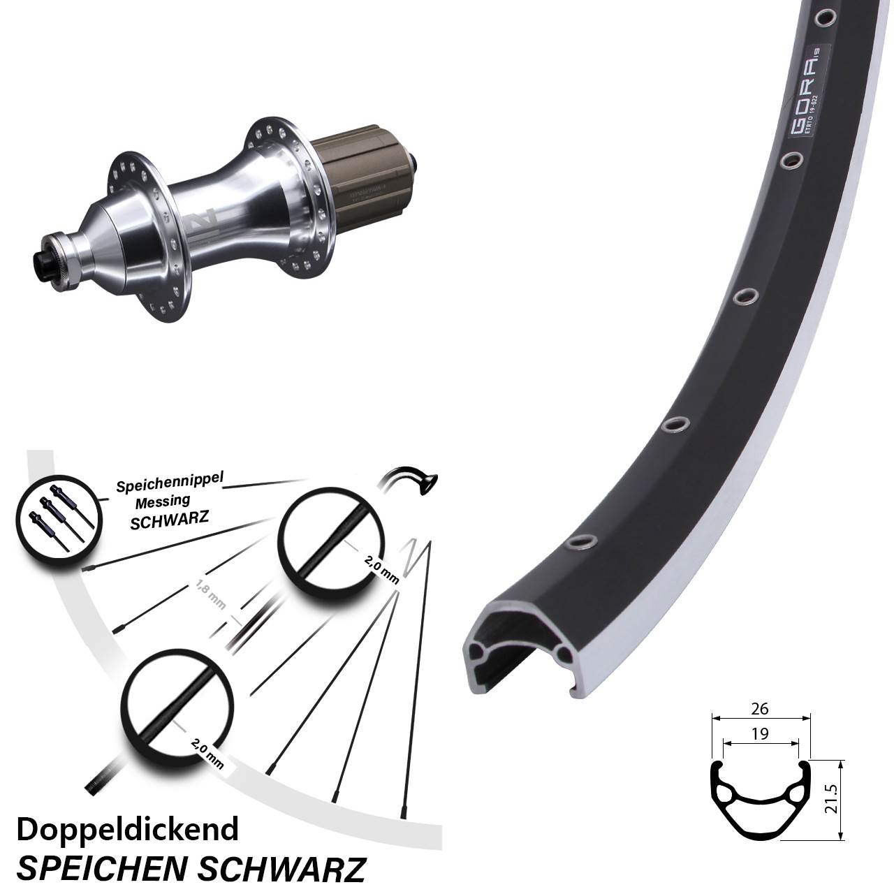 Hinterrad für Schnellspanner 28 Zoll Gora 19 Novatec F162 8-12 fach